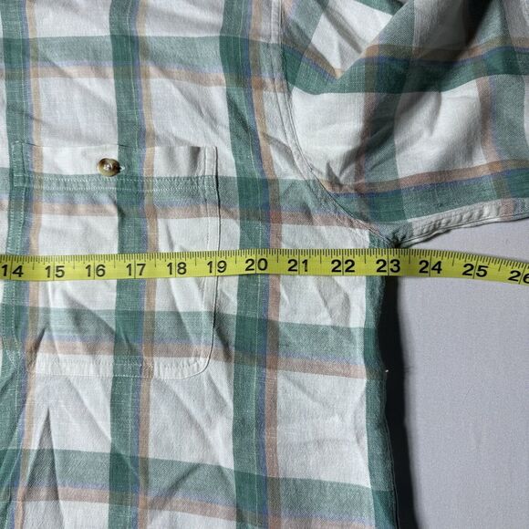 Bogari Studio Mens M Linen Windowpane Plaid Short Sleeve Button Down Shirt - Picture 14 of 14